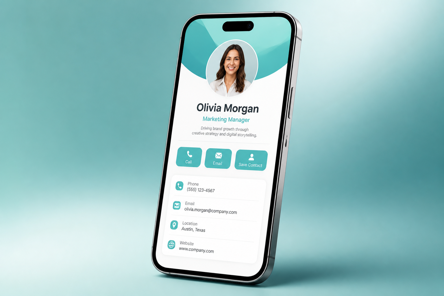 Smartphone showing an Akshintro digital business card
